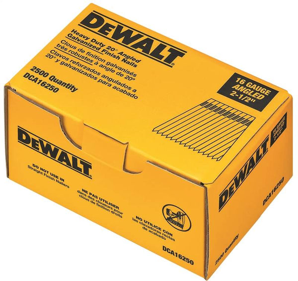 DeWALT DCA16250 Finish Nail, 2-1/2 in L, 16 Gauge, Steel, Galvanized, Brad Head, Smooth Shank
