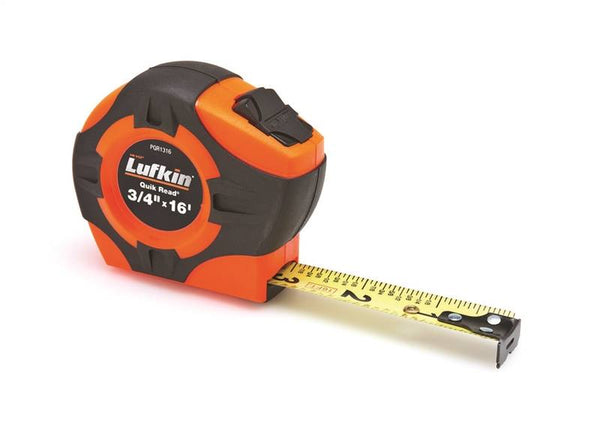 Crescent Lufkin Quikread Series PQR1316N Tape Measure, 16 ft L Blade, 3/4 in W Blade, Steel Blade, ABS/Rubber Case
