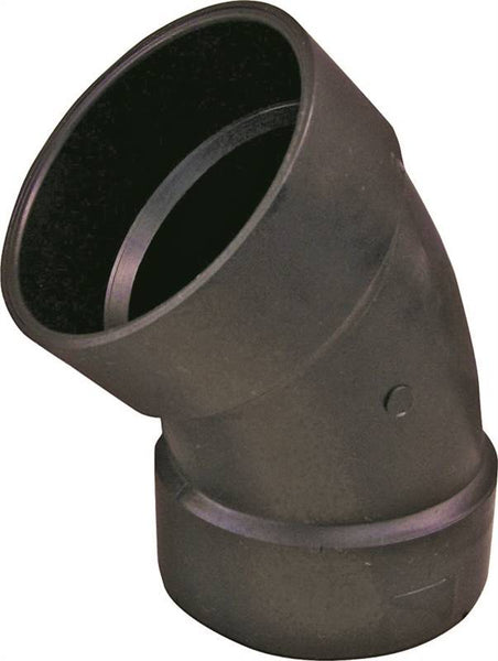 Thrifco Plumbing 6792501 1/8 Bend Pipe Elbow, 1-1/2 in, Hub, 45 deg Angle, ABS, Black