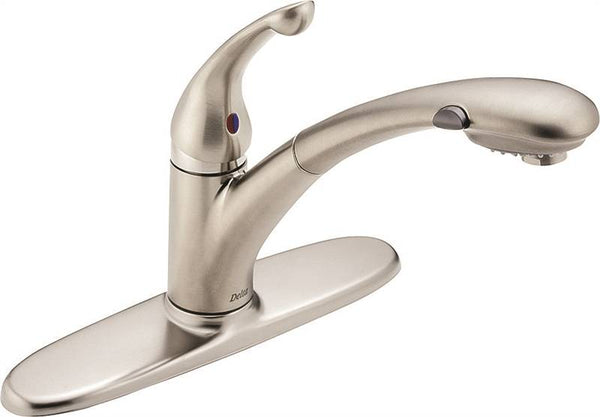 DELTA Signature 470-AR-DST Kitchen Faucet, 1.8 gpm, 1-Faucet Handle, Ceramic, Arctic Stainless Steel, Deck Mounting