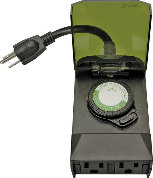 Woods 50011 Mechanical Timer, 15 A, 125 V, 1875 W, 24 hr Time Setting, 24 On/Off Cycles Per Day Cycle, Black