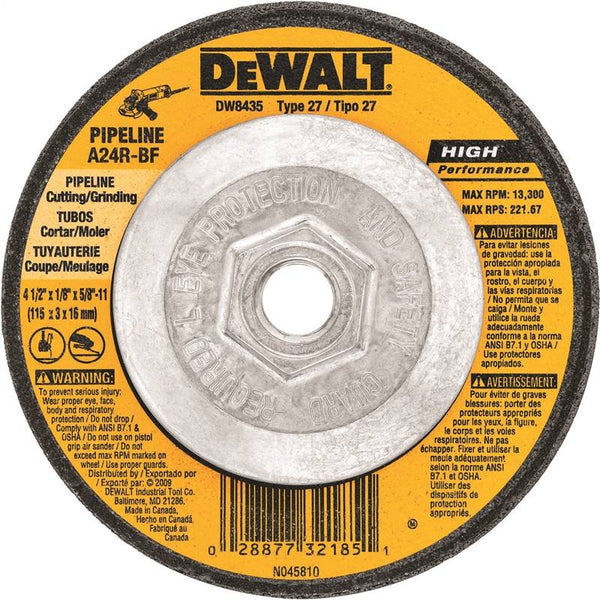DeWALT DW8435 Grinding Wheel, 4-1/2 in Dia, 1/8 in Thick, 5/8-11 in Arbor, 24 Grit, Very Coarse