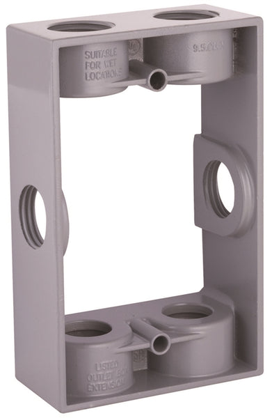 HUBBELL 5400-5 Extension Adapter with Lug, 5-1/4 in L, 3-1/2 in W, 1 -Gang, 6 -Knockout, Die-Cast Aluminum, Gray