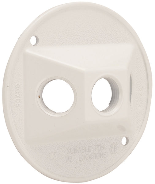 BELL 5197-6 Electrical Box Cover, 4-1/8 in Dia, 1.094 in L, Round, Aluminum, White, Powder-Coated