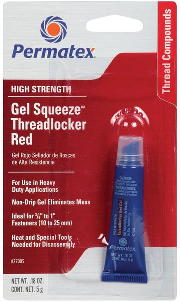 Permatex 27005 Threadlocker, Gel, Mild, Red, 5 g