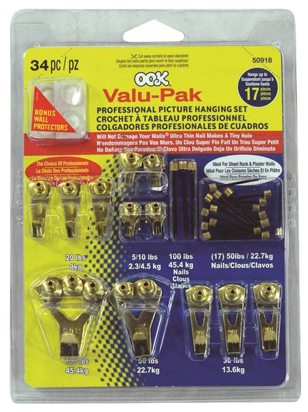 OOK 50918 Picture Hanging Kit, 5 to 100 lb, Steel, Brass, Gold