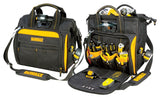 DeWALT DGL573 Lighted Tool Bag, 13 in W, 7 in D, 14 in H, 41-Pocket, Polyester, Black/Yellow