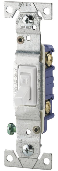 Eaton Wiring Devices 1301-7W Toggle Switch, 15 A, 120 V, Polycarbonate Housing Material, White