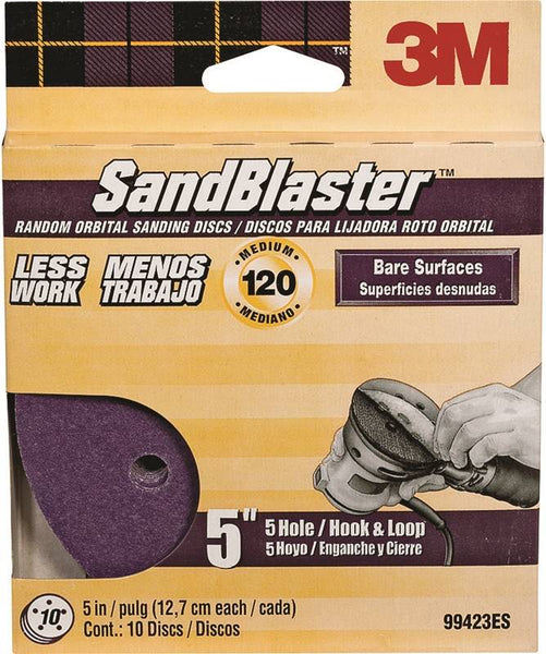 3M SandBlaster 99423ES Sanding Disc, 5 in Dia, Coated, 120 Grit, Fine, Cubitron Mineral Abrasive, Fiber Backing