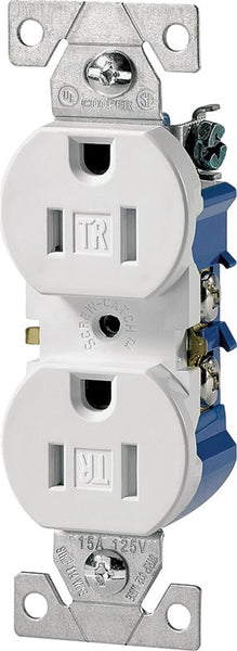 Eaton Wiring Devices TR270W Duplex Receptacle, 2 -Pole, 15 A, 125 V, Push, Side Wiring, NEMA: 5-15R, White