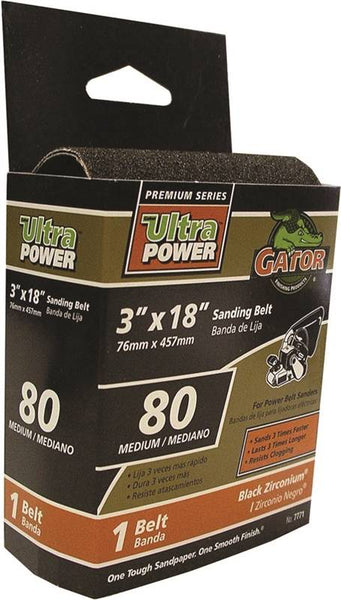 Gator 7771 Sanding Belt, 3 in W, 18 in L, 80 Grit, Medium, Zirconium Oxide Abrasive