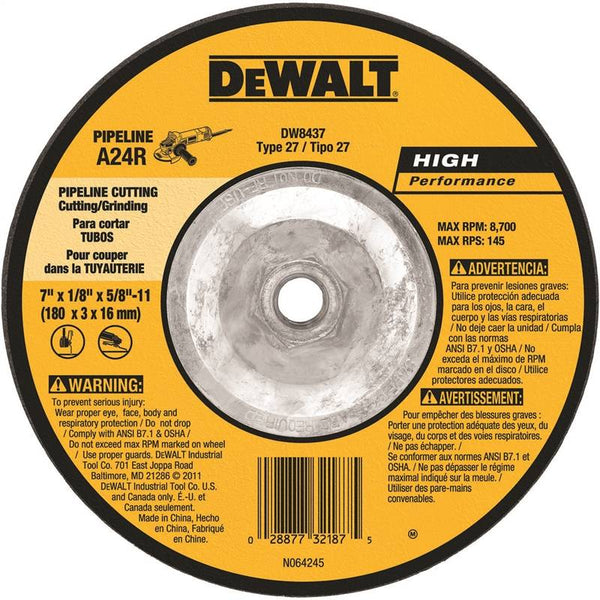 DeWALT DW8437 Grinding Wheel, 7 in Dia, 1/8 in Thick, 5/8-11 in Arbor, 24 Grit, Very Coarse