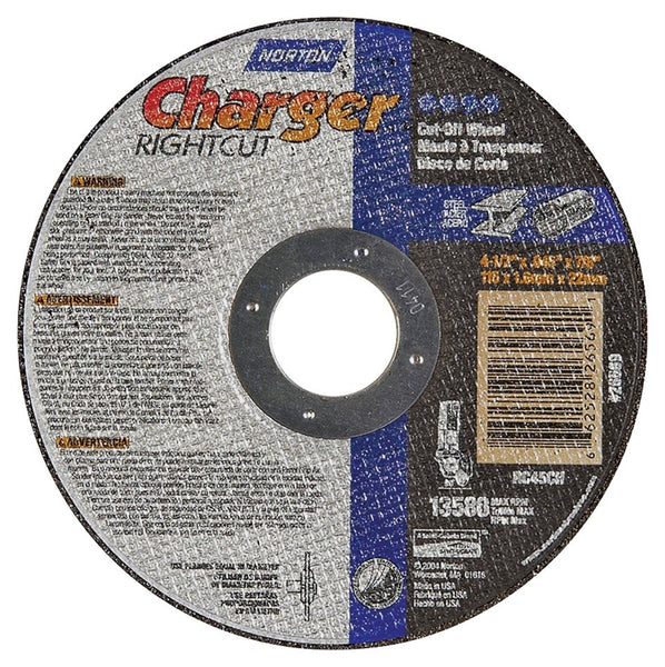 NORTON 66252843208 Cut-Off Wheel, 4-1-2 in Dia, 0.045 in Thick, 7-8 in Arbor, 36 Grit, Coarse