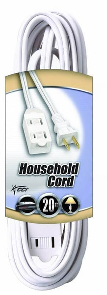 CCI 09415 Extension Cord, 16 AWG Cable, 20 ft L, 13 A, 125 V, White