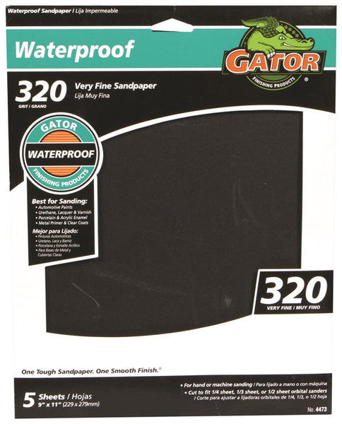 Gator 4473 Sanding Sheet, 9 in L, 11 in W, 320 Grit, Very Fine, Silicone Carbide Abrasive