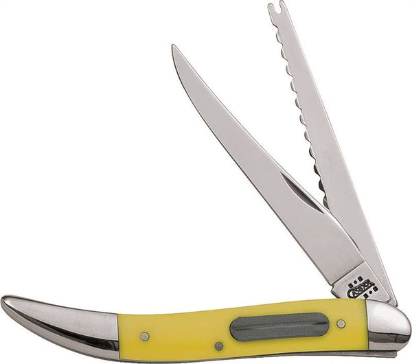 CASE 120 Fishing Knife, 3.4 in L Blade, Tru-Sharp Surgical Stainless Steel Blade, 2-Blade, Yellow Handle