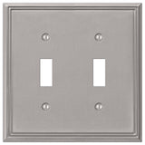 Amerelle 77TTBN Wallplate, 4-3/4 in L, 4-3/4 in W, 2 -Gang, Metal, Brushed Nickel