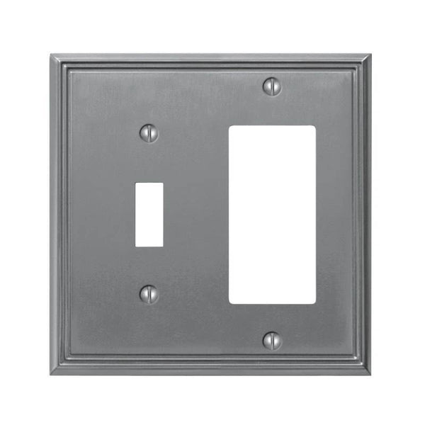 AmerTac Metro Line 77TRBN Wallplate, 4-3/4 in L, 4-3/4 in W, 2 -Gang, Metal, Brushed Nickel