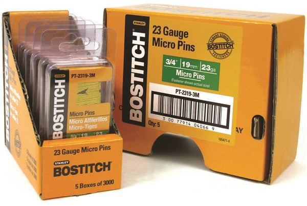 Bostitch PT-2319-3M Pin Nail, 0.64 in Dia, 3/4 in L, 23 ga Thick, Steel, Bright