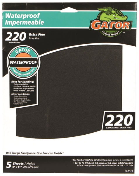 Gator 4474 Sanding Sheet, 9 in L, 11 in W, 220 Grit, Extra Fine, Silicone Carbide Abrasive