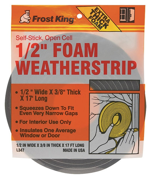 Frost King L347 Foam Tape, 1/2 in W, 17 ft L, 3/8 in Thick, Polyfoam, Charcoal