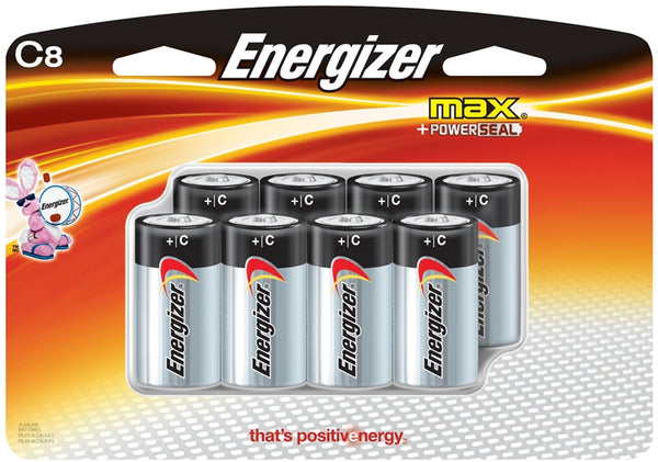 Energizer E93BP-8H Battery, 1.5 V Battery, 8350 mAh, C Battery, Alkaline, Manganese Dioxide, Zinc