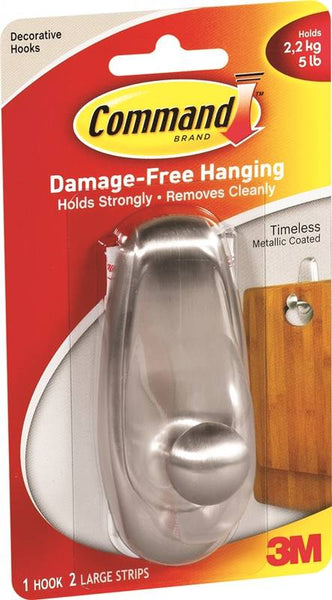 Command 17063-BN Decorative Hook, 5 lb, 1-Hook, Plastic, Brushed Nickel