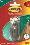 Command 17051BN-B Decorative Hook, 3 lb, 1-Hook, Plastic, Silver, Brushed Nickel