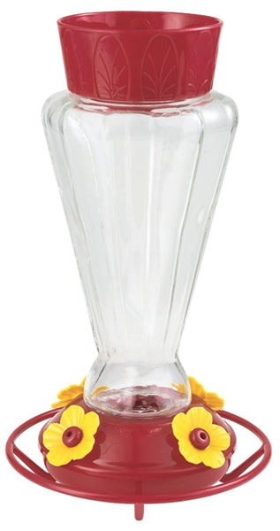 Stokes Select Royal 38135 Bird Feeder, 28 oz, 4-Port/Perch, Glass/Plastic, Red, 10-3/4 in H