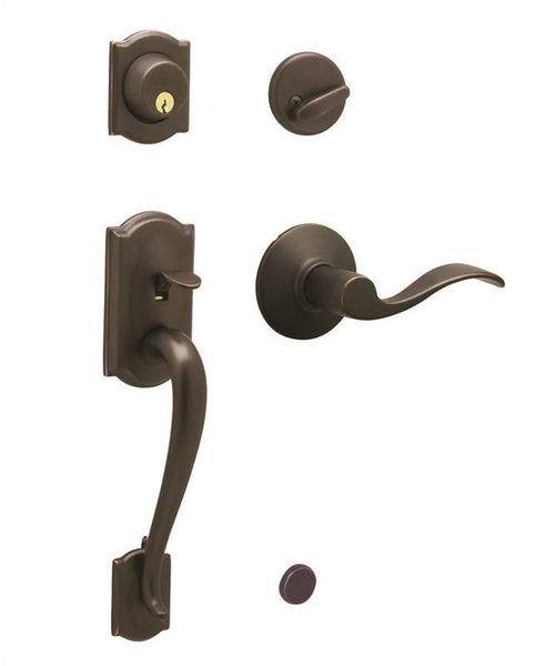 Schlage Camelot Series F60VCAM/ACC716 Handleset, 1 Grade, Keyed Different Key, Solid Brass, Aged Bronze, C Keyway