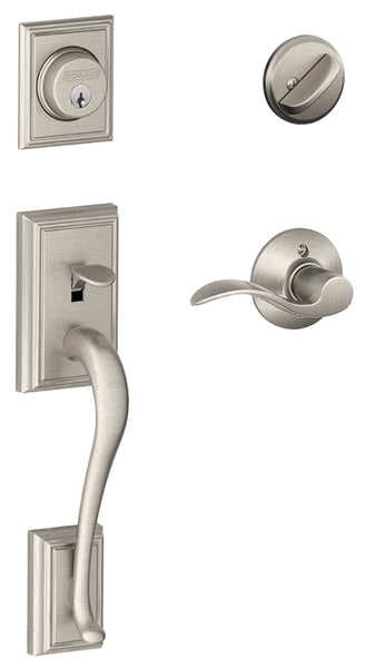 Schlage F Series F60VADDXACC619 Handleset, 1 Grade, Keyed Key, Satin Nickel, 2-3/8 x 2-3/4 in Backset, C Keyway