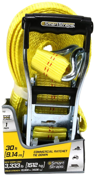 SmartStrap 167 Tie-Down, 2 in W, 30 ft L, Polyethylene, Yellow, 3333 lb, J-Hook End Fitting, Steel End Fitting