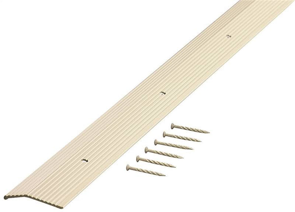 M-D 74187 Carpet Trim, 36 in L, 1.38 in W, Fluted Surface, Aluminum, Almond