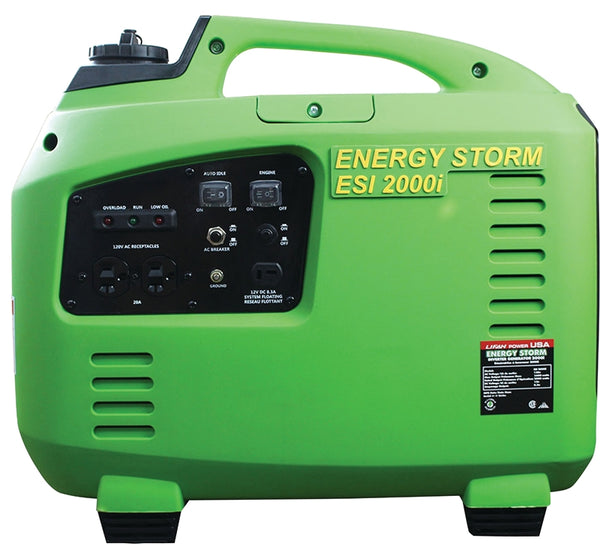 LIFAN ESI2000I-CA Inverter Generator, 16.6 A, 120 VAC, 12 VDC, 2000 W Output, Unleaded Gas, 1 gal Tank, Recoil Start