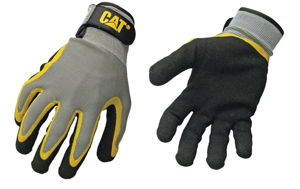 Cat CAT017415J Breathable Work Gloves, Jumbo, Knit Wrist Cuff, Latex-Coated/Polycotton/Polyester Shell, Black/Yellow