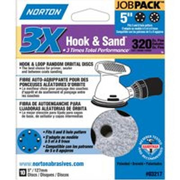 NORTON 03217 Sanding Disc, 5 in Dia, 11-16 in Arbor, Coated, P320 Grit, Extra Fine, Alumina Ceramic Abrasive, Spiral