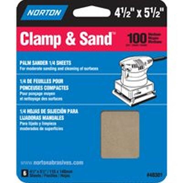 NORTON 48301 Multi-Stand Sheet, 4-1/2 in W, 5-1/2 in L, 100 Grit, Medium, Aluminum Oxide Abrasive, Paper Backing