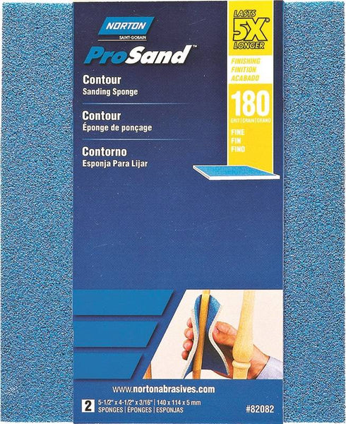 NORTON ProSand 82082 Sanding Sponge, 5-1-2 in L, 4-1-2 in W, 180 Grit, Fine, Aluminum Oxide Abrasive