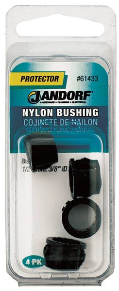 Jandorf 61433 Conduit Bushing, Nylon, Black, 3/8 in Dia Panel Hole, 0.45 in Thick Panel