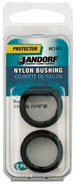 Jandorf 61443 Conduit Bushing, Nylon, Black, 11/16 in Dia Panel Hole, 0.453 in Thick Panel