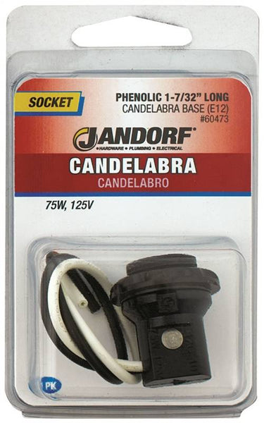 Jandorf 60473 Lamp Socket, 125 V, 75 W, Phenolic Housing Material, Black