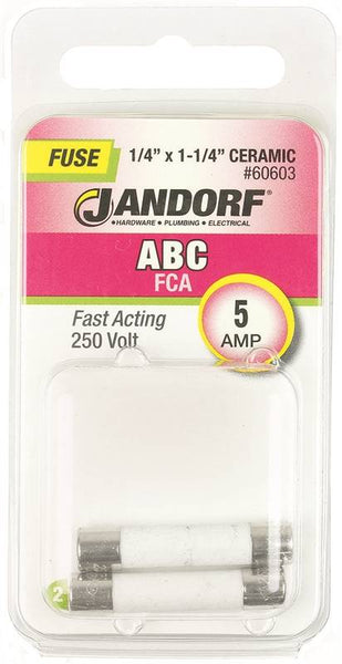 Jandorf 60603 Fast Acting Fuse, 5 A, 250 V, 200 A, 10 kA Interrupt, Ceramic Body