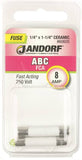 Jandorf 60605 Fast Acting Fuse, 8 A, 250 V, 200 A, 10 kA Interrupt, Ceramic Body