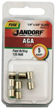 Jandorf 60617 Fast Acting Fuse, 5 A, 125 V, 1 kA Interrupt, Glass Body