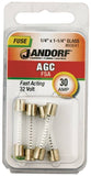 Jandorf 60641 Fast Acting Fuse, 30 A, 32 V, 1 kA Interrupt, Glass Body