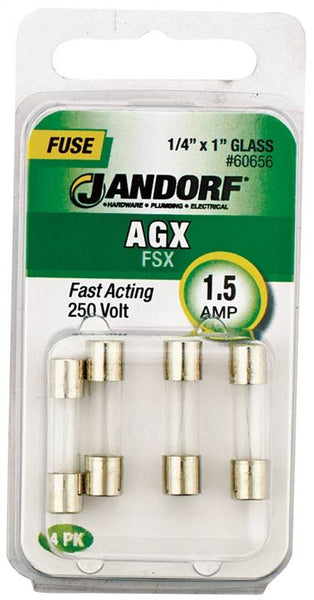 Jandorf 60656 Fast Acting Fuse, 1.5 A, 250 V, 100 A, 10 kA Interrupt, Glass Body