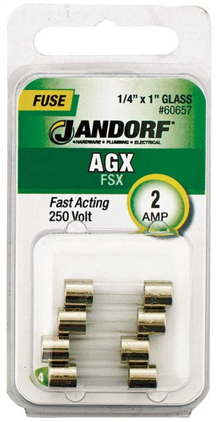 Jandorf 60657 Fast Acting Fuse, 2 A, 250 V, 100 A, 10 kA Interrupt, Glass Body