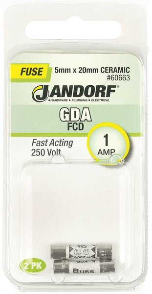 Jandorf 60663 Fast Acting Fuse, 1 A, 250 V, 1500 A Interrupt, Ceramic Body