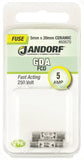 Jandorf 60670 Fast Acting Fuse, 5 A, 250 V, 1500 A Interrupt, Ceramic Body