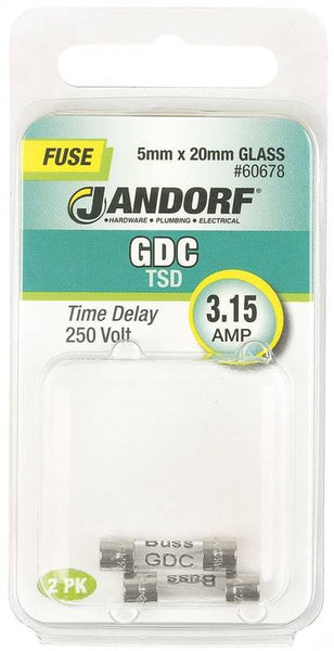 Jandorf 60678 Time Delay Fuse, 3.15 A, 250 V, 35 A Interrupt, Glass Body